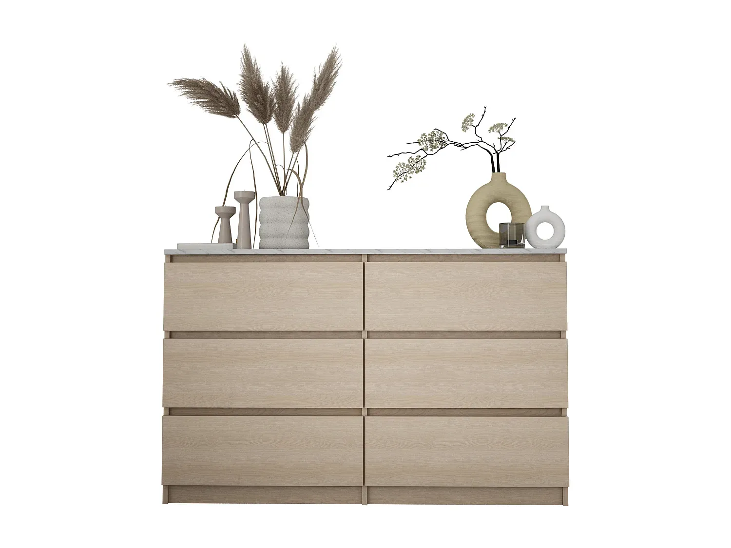 Kommode mit 6 Schubladen in Eiche und Marmoroptik, 120 x 79 x 39 cm