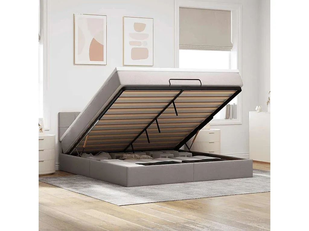 Polsterbett mit LED-Beleuchtung und Matratze 180x200 cm Taupe