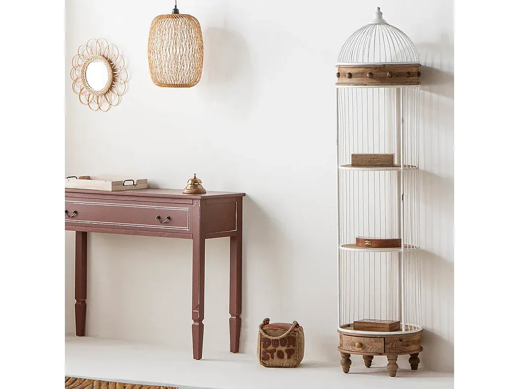 Hohes Regal aus Holz und Metall mit Drei Ebenen