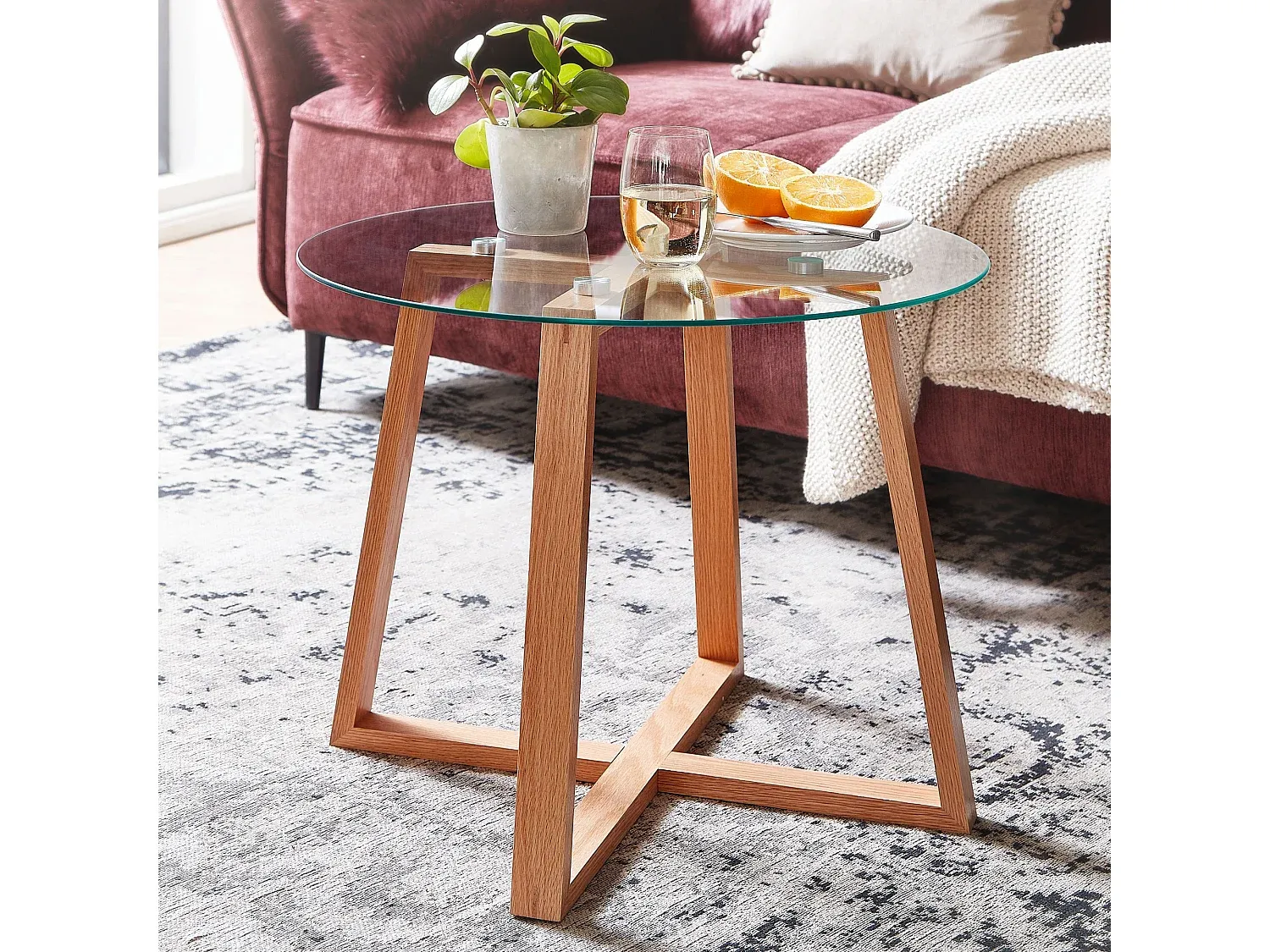 Runder Holz-Glas Couchtisch für Wohnzimmer