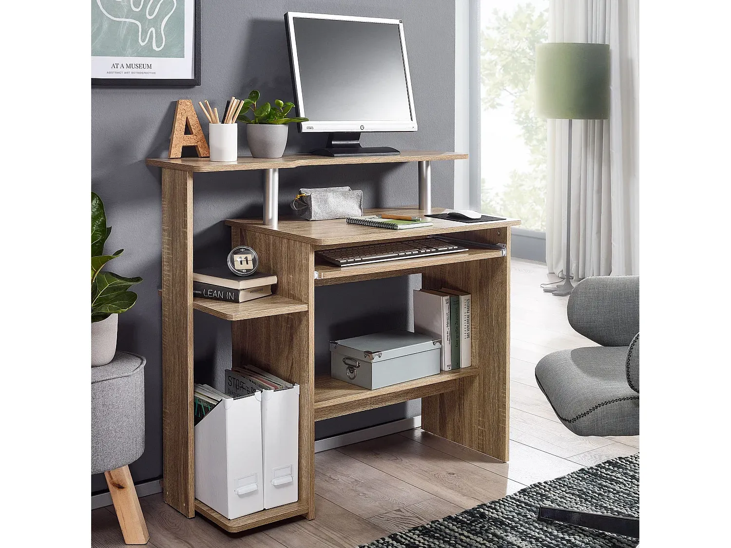 Moderner Computertisch mit Tastaturauszug, kompakte Größe