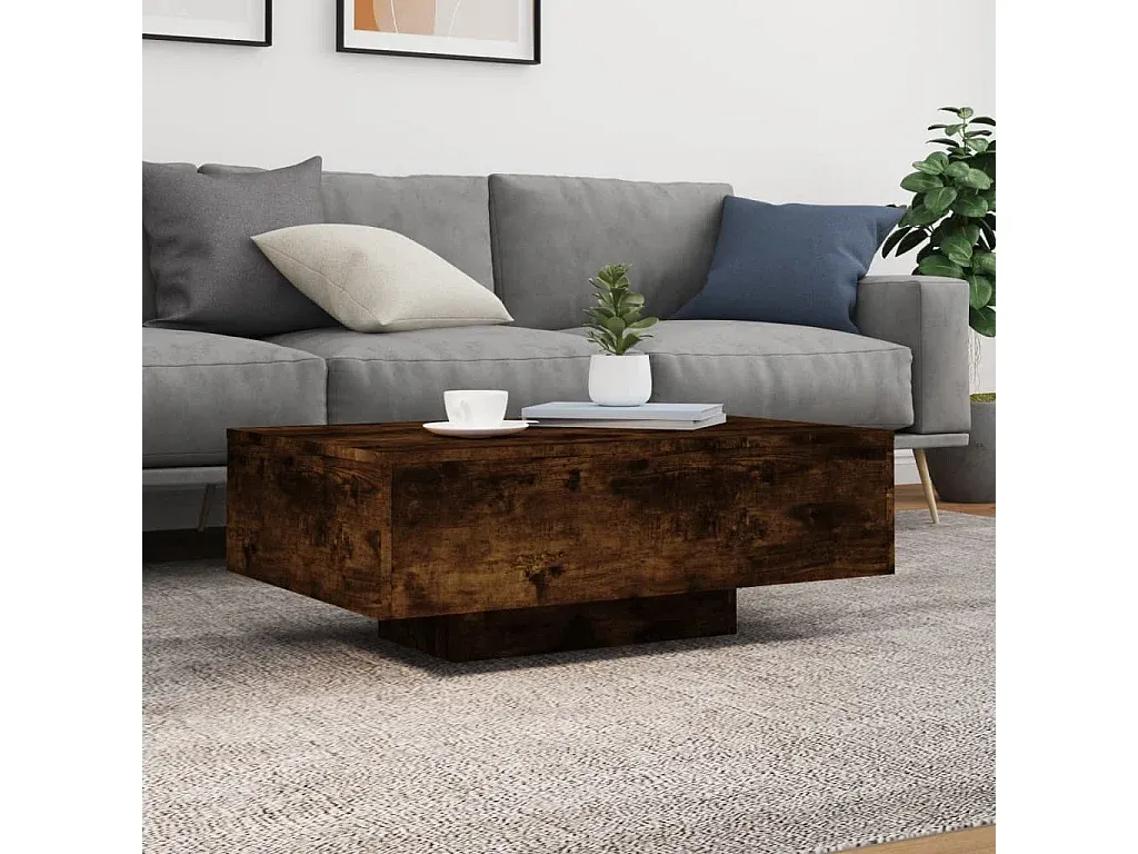 Moderner Couchtisch mit LED-Beleuchtung, Räuchereiche, 85x55x31 cm