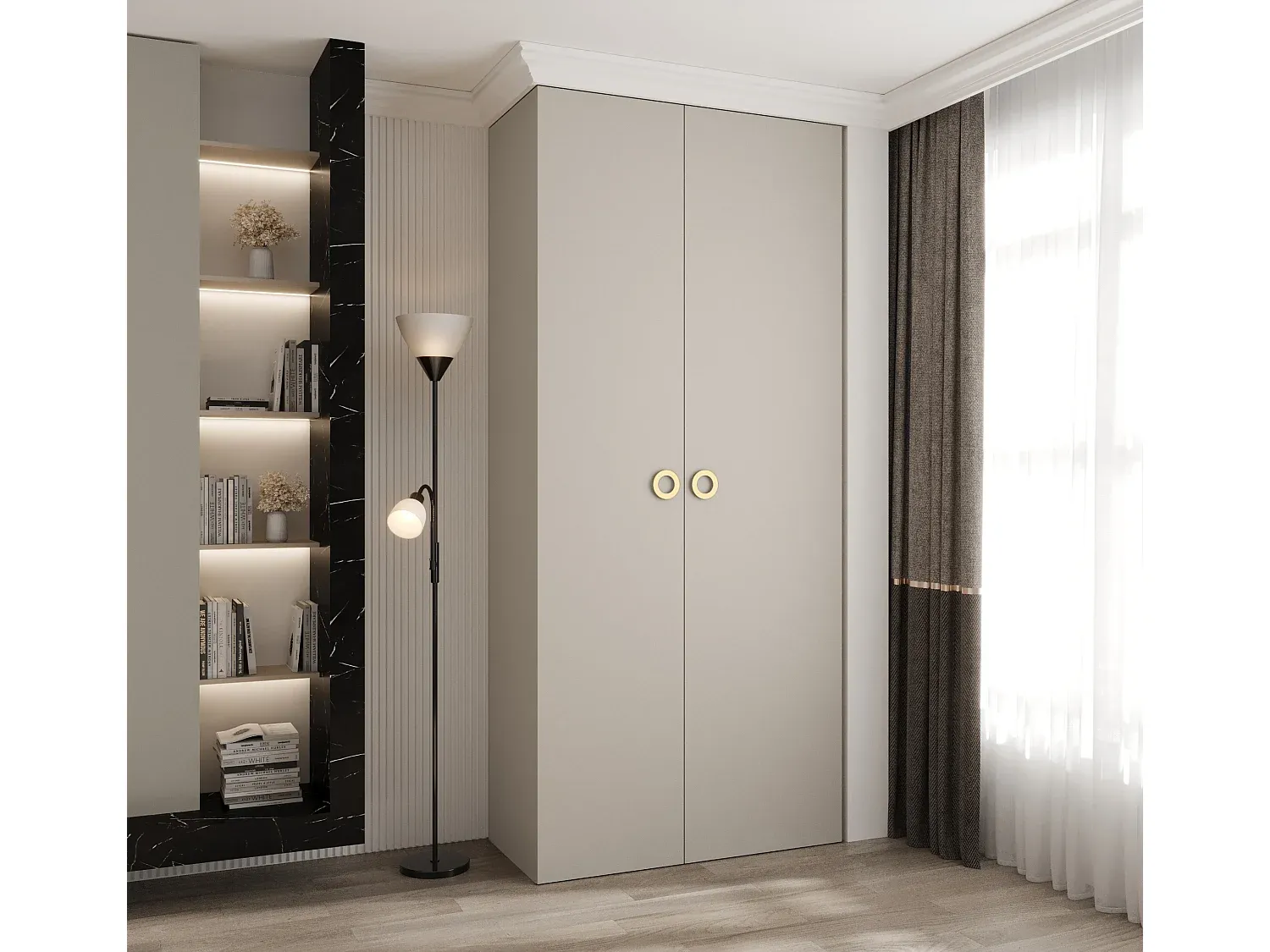 Moderner 2-türiger Kleiderschrank in Kaschmir/Gold