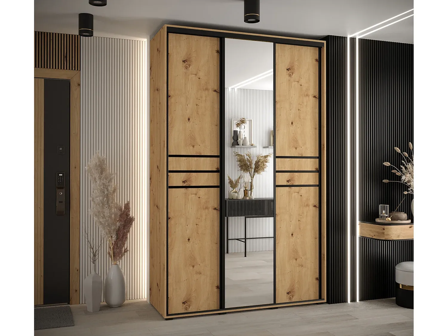 Moderner Kleiderschrank mit Schwebetüren, 3-türig