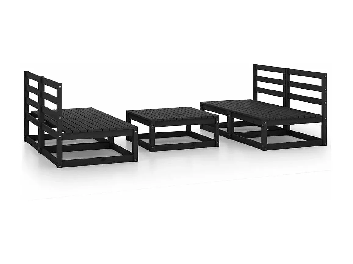 Gartenmöbel-Set, 5-teilig, Schwarz, Holz