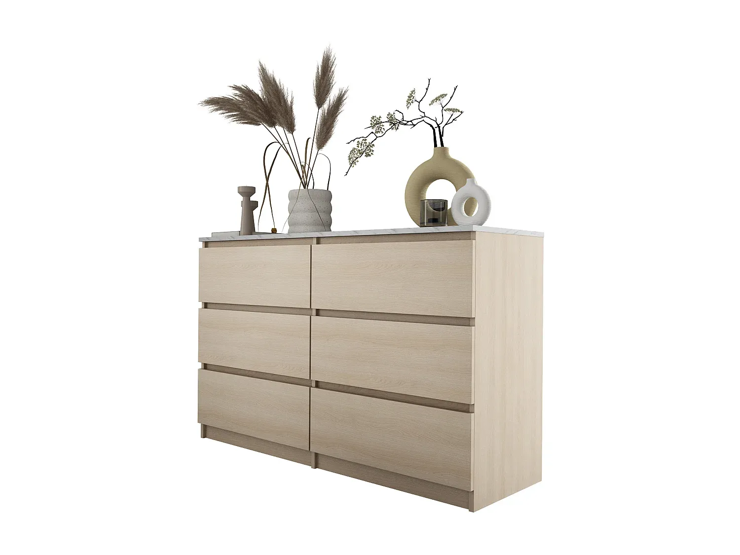 Kommode mit 6 Schubladen in Eiche und Marmoroptik, 120 x 79 x 39 cm