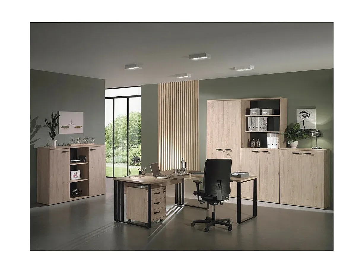 Moderner Schreibtisch 140cm in heller Eiche mit schwarzem Akzent