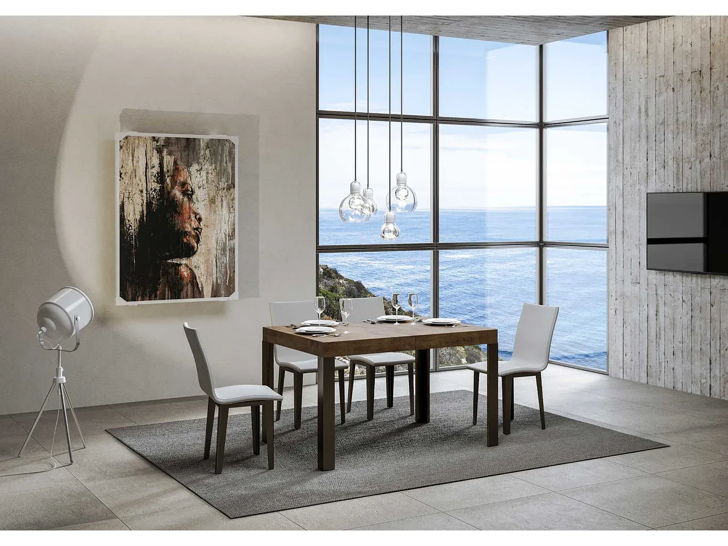 Moderner Ausziehtisch aus Nussbaum mit Metallrahmen, 80x140/224 cm