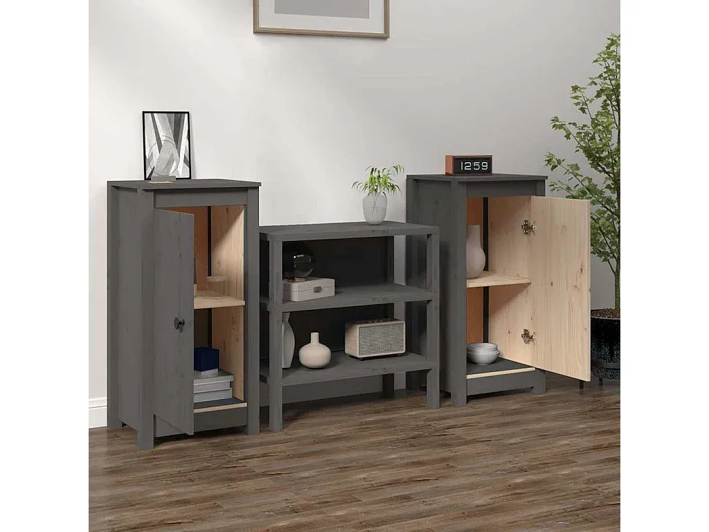 Zwei Kommoden in Grau aus Kiefernholz 40x35x80 cm