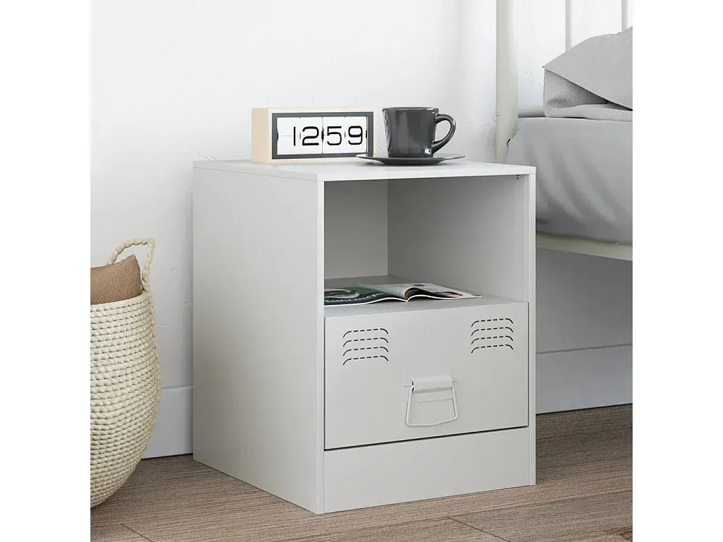 Moderner Nachttisch aus Stahl in Weiß