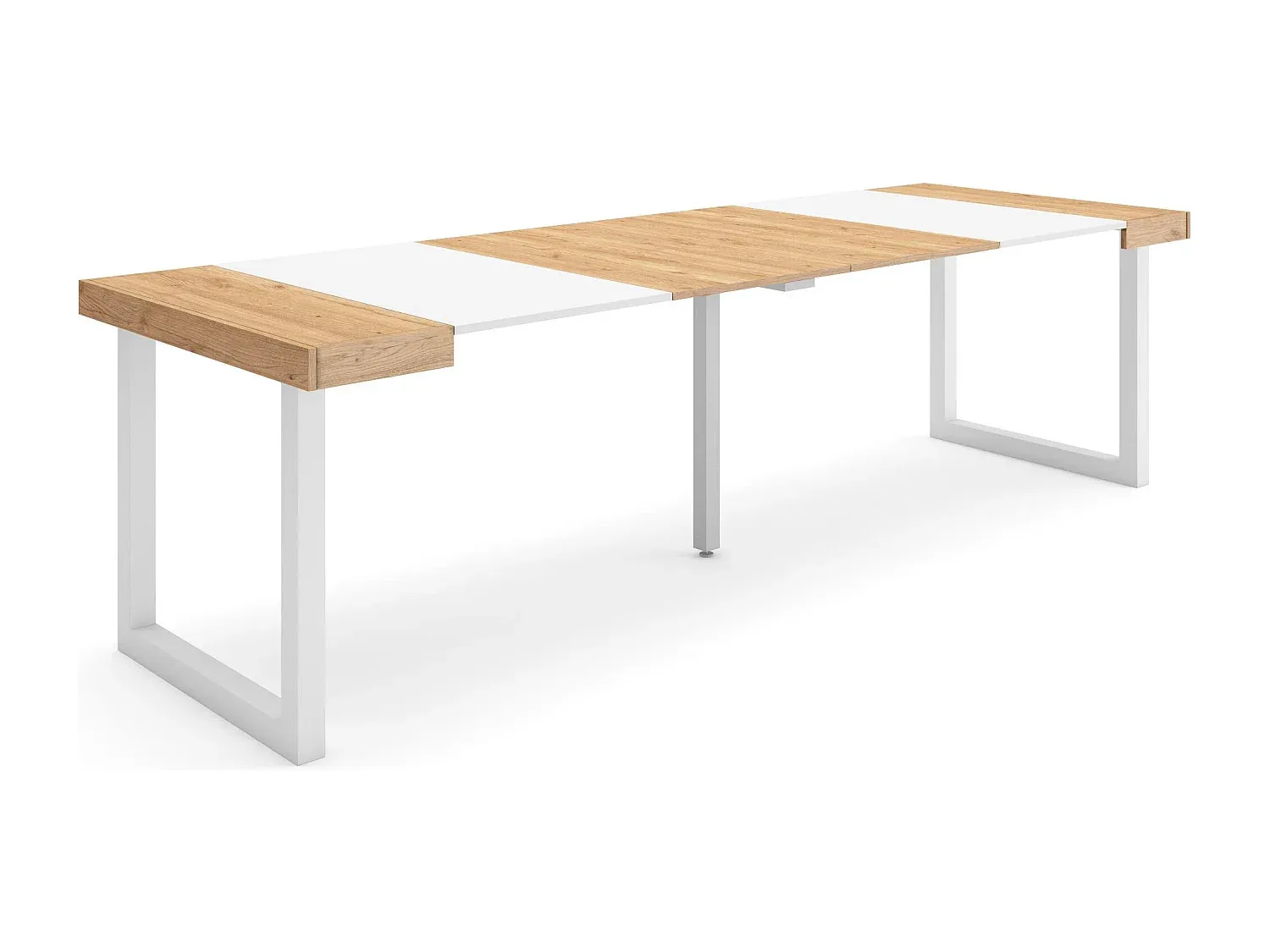 Erweiterbarer Esstisch für 12 Personen aus Eiche mit Massivholzbeinen