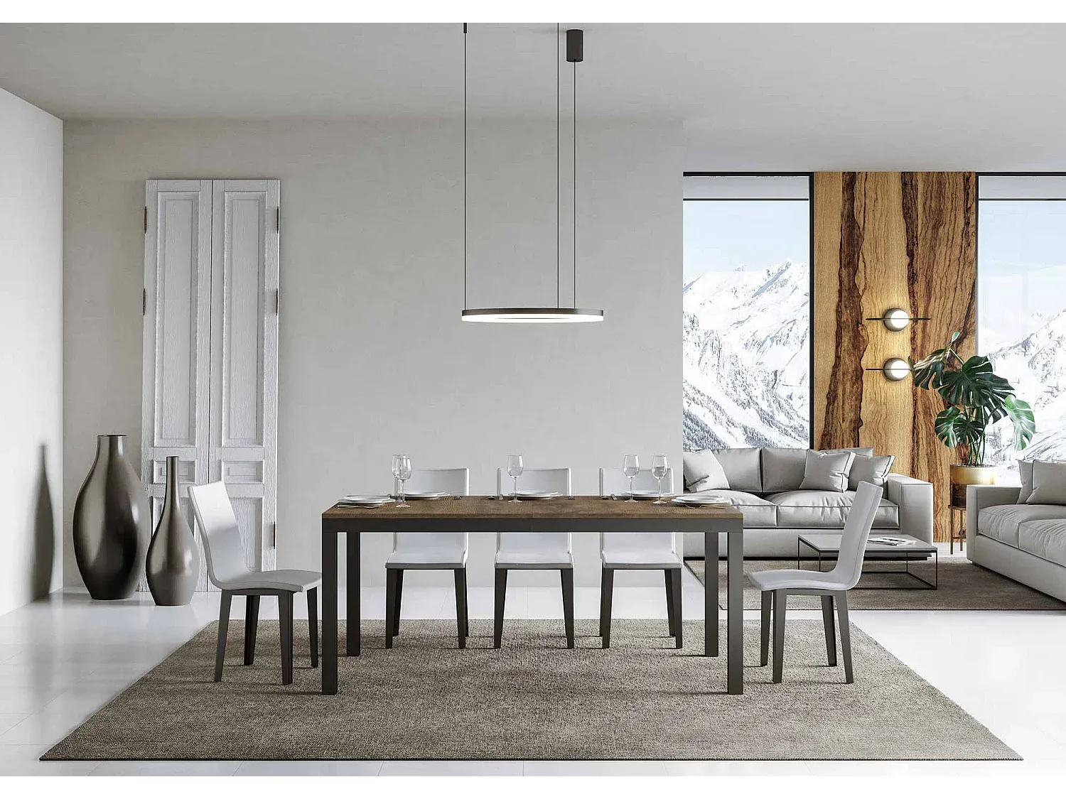 Ausziehbarer Esstisch in Nussbaumoptik mit Eisenbeinen