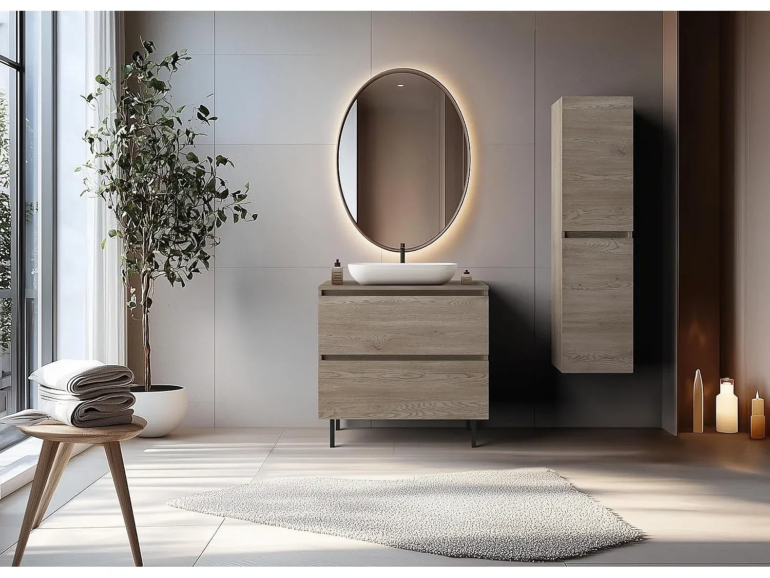 Modernes Badezimmermöbel mit Füßen in Dunkle Eiche, 80 cm