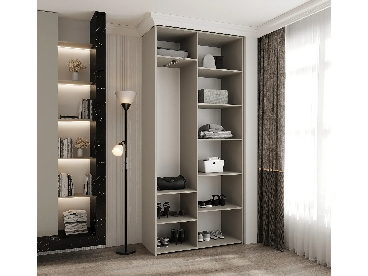 Moderner 2-türiger Kleiderschrank in Kaschmir/Gold