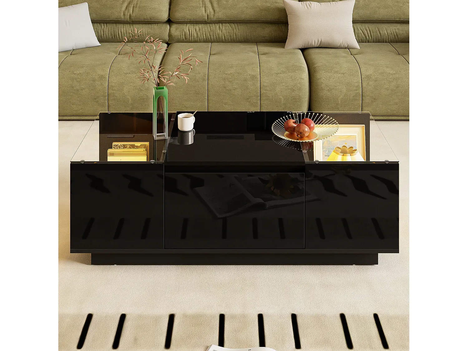 Moderner Couchtisch mit Schubladen und LED-Beleuchtung