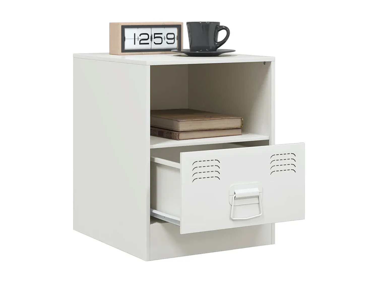 Moderner Nachttisch aus Stahl in Weiß