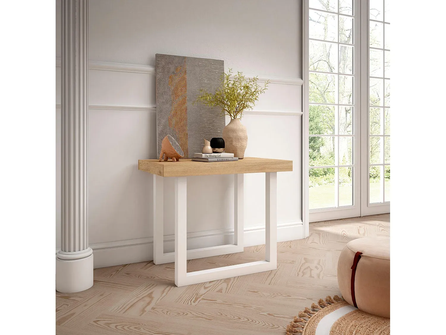 Erweiterbarer Esstisch für 12 Personen aus Eiche mit Massivholzbeinen