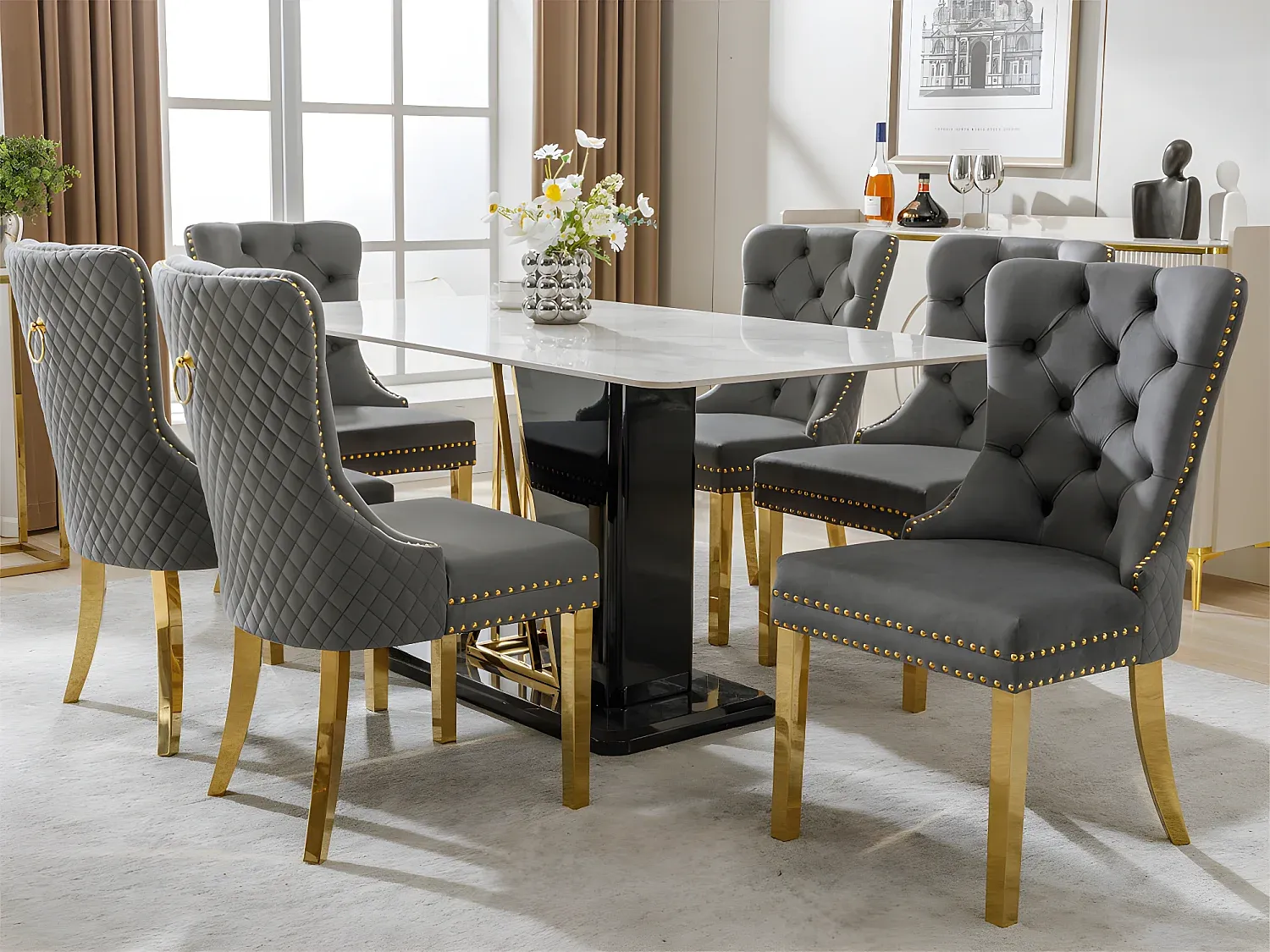 Samtstühle im 6er-Set mit stabilen Metallbeinen – Grau