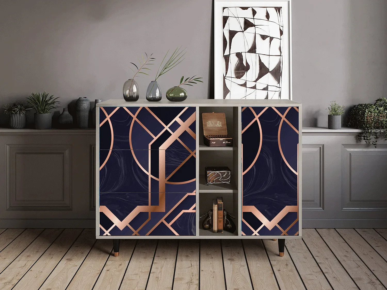 Modernes Sideboard in Lila Sand Finish