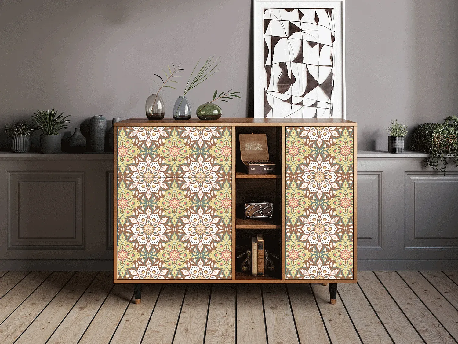 Holz-Sideboard mit Stauraum, 125x98x48 cm, Walnuss