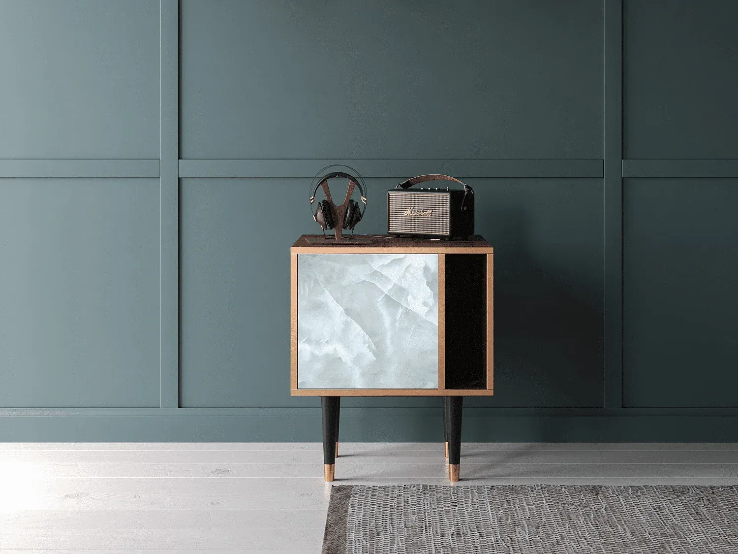 Moderner Nachttisch aus Walnussholz, kompakte Größe