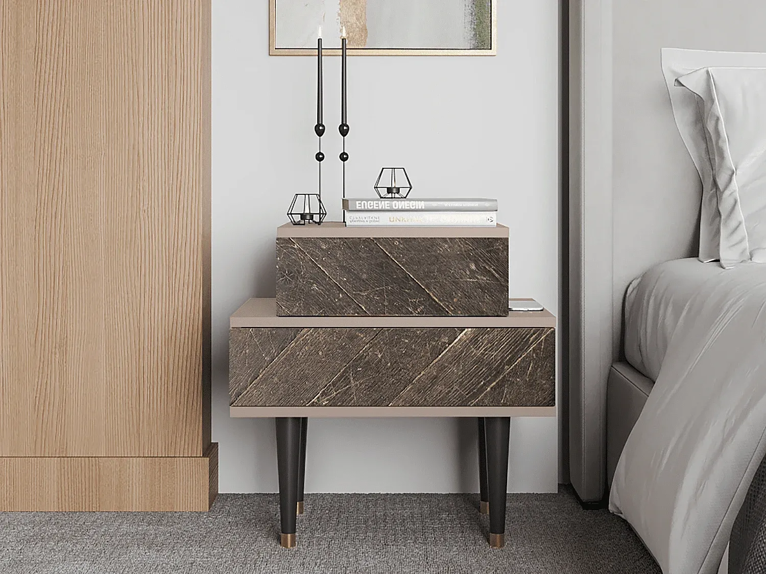 Moderner Nachttisch mit Stauraum, Holzoptik