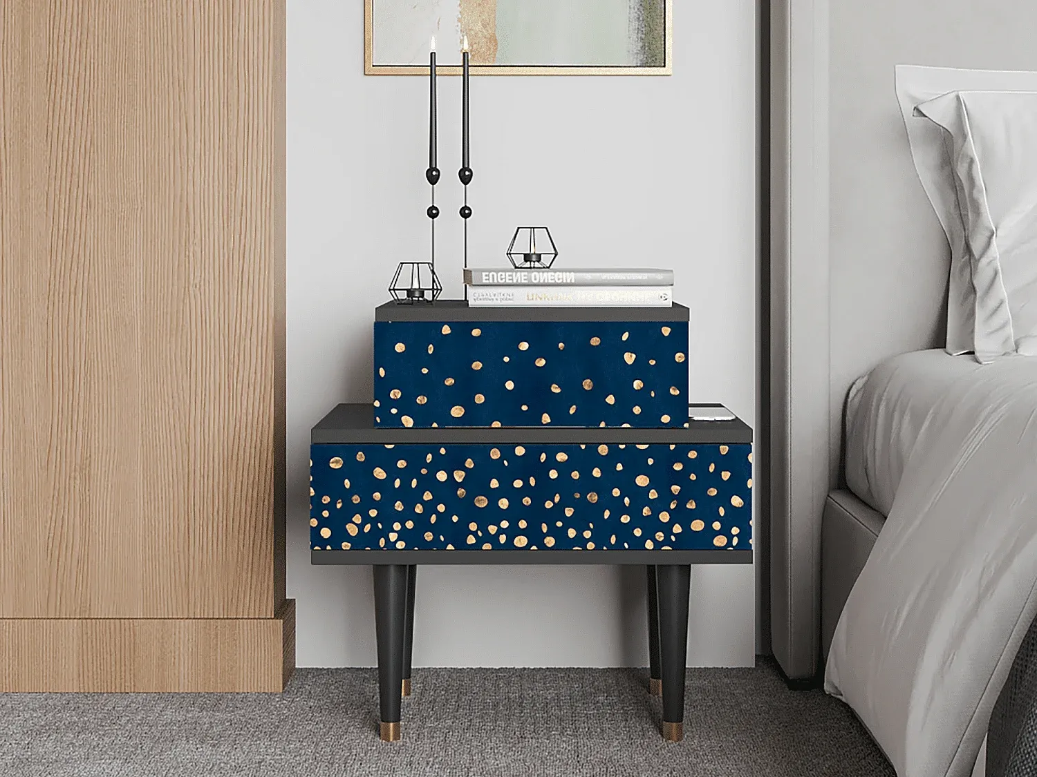 Moderner Nachttisch in Anthrazit, kompakte Größe