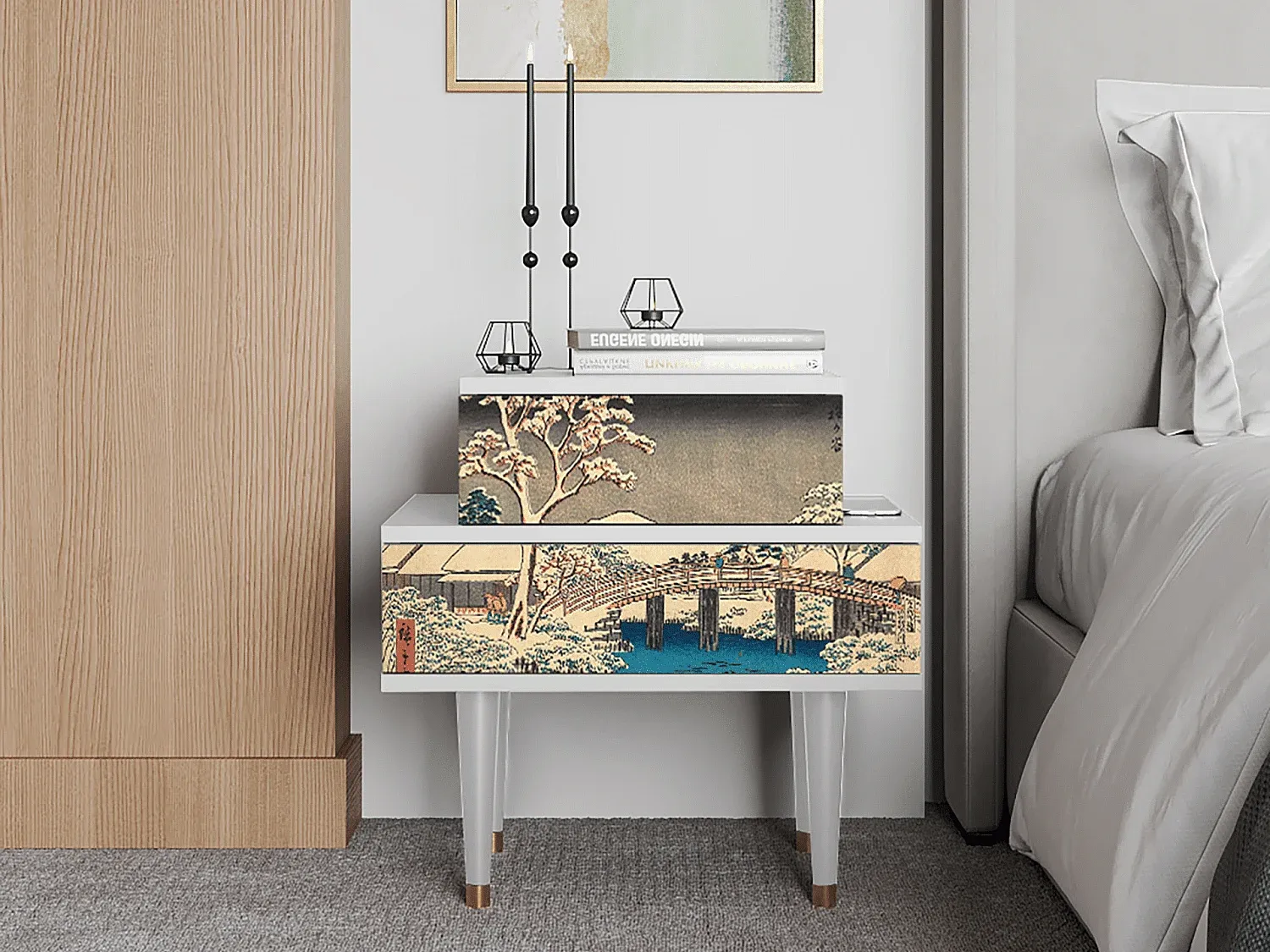 Nachttisch in Weiß mit Schubladen, 58x41 cm