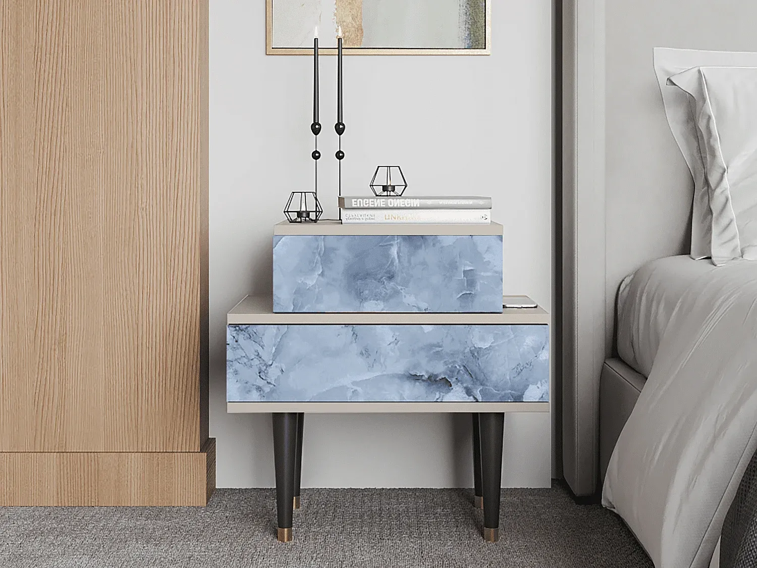 Moderner Nachttisch mit Stauraum, 58x55x41 cm