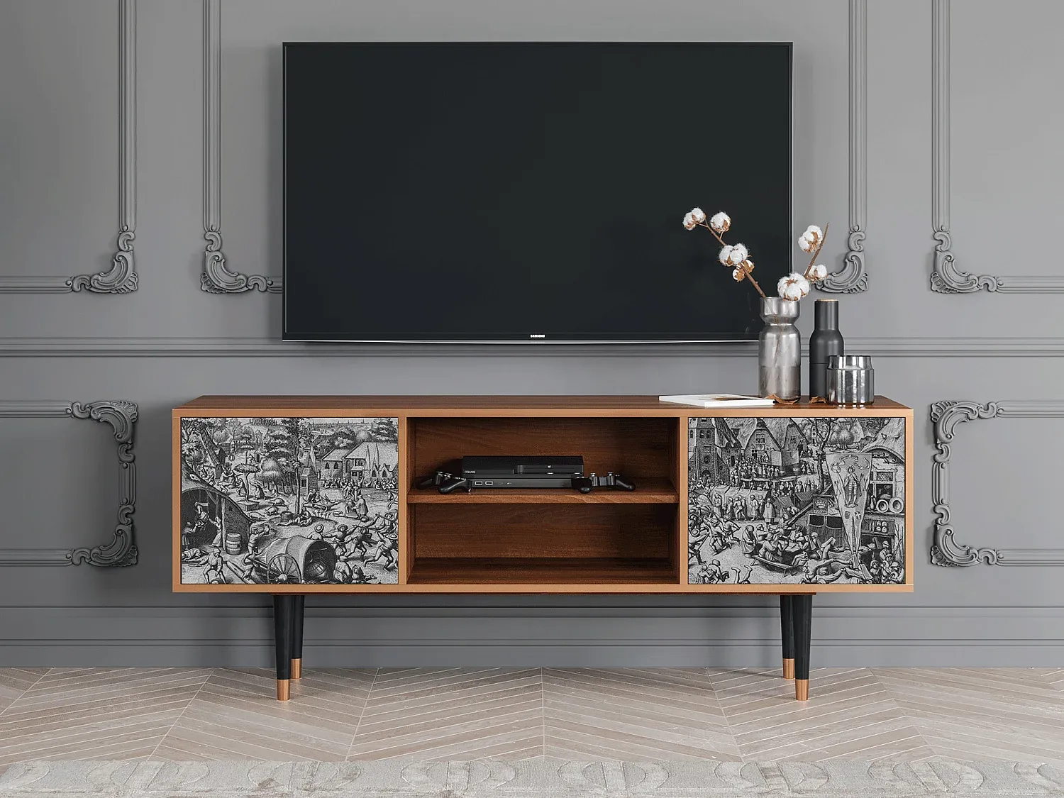 Moderne TV-Bank aus Walnussholz, 170x69x48 cm