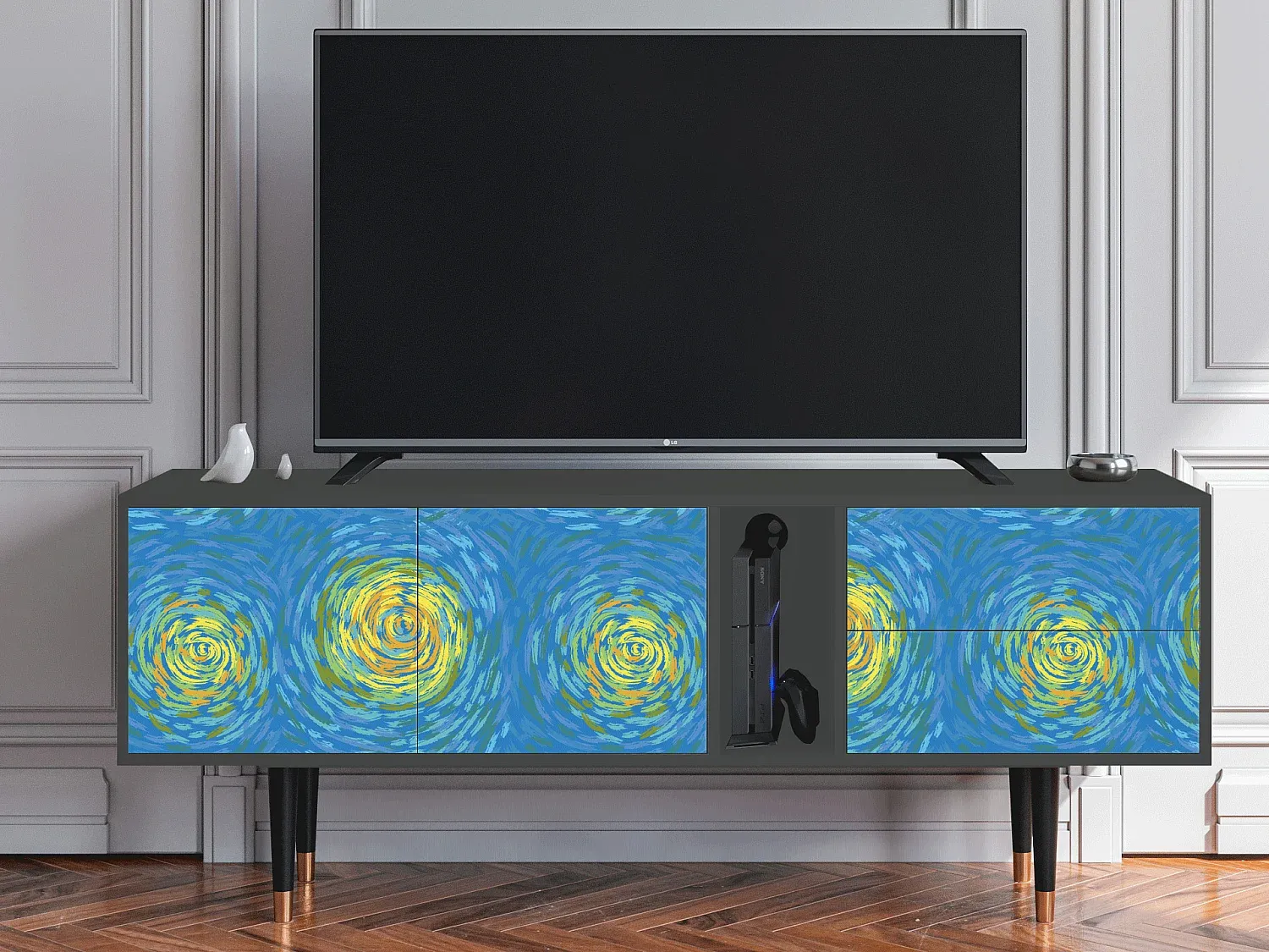 Moderner TV-Schrank mit Beleuchtung, Anthrazit