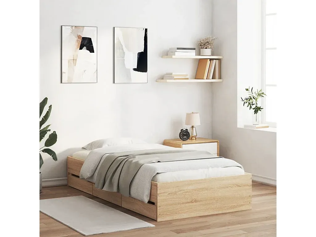 Stauraumbettgestell aus Holzwerkstoff 100x200cm Sonoma-Eiche