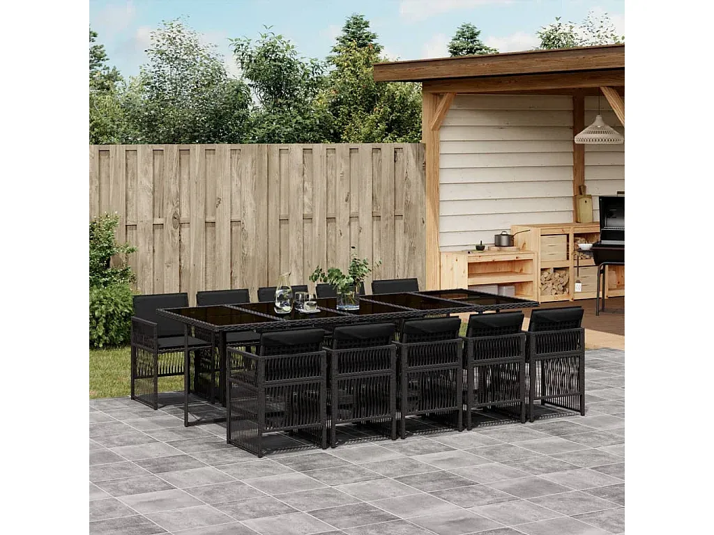 Garten-Essgruppe mit Kissen für 10 Personen, Schwarz, Poly-Rattan