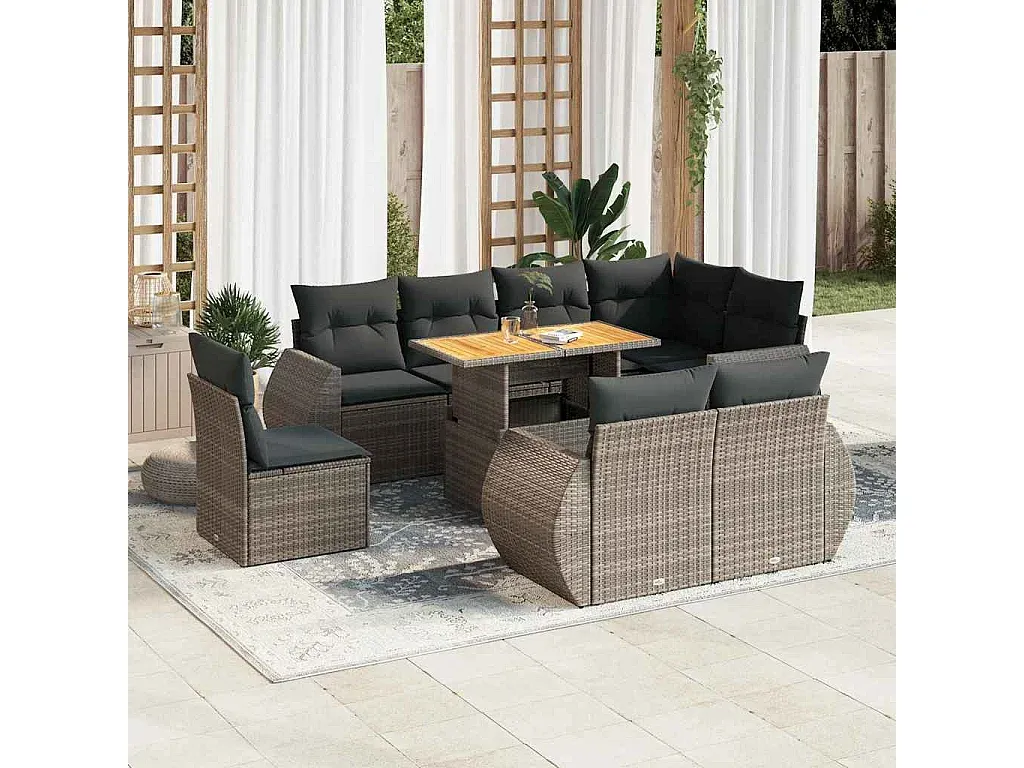 Modulare Garten-Sitzgruppe mit Kissen, Grau, Poly Rattan