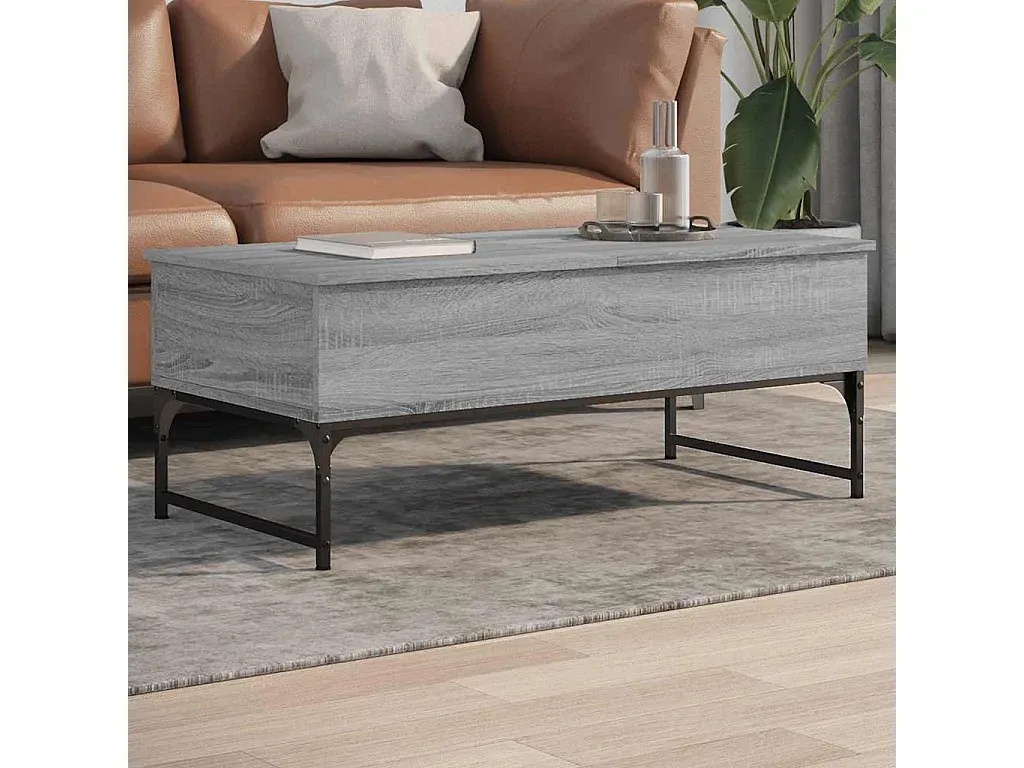Moderner Couchtisch aus Holzwerkstoff und Metall 100x50x40 cm in Grau Sonoma