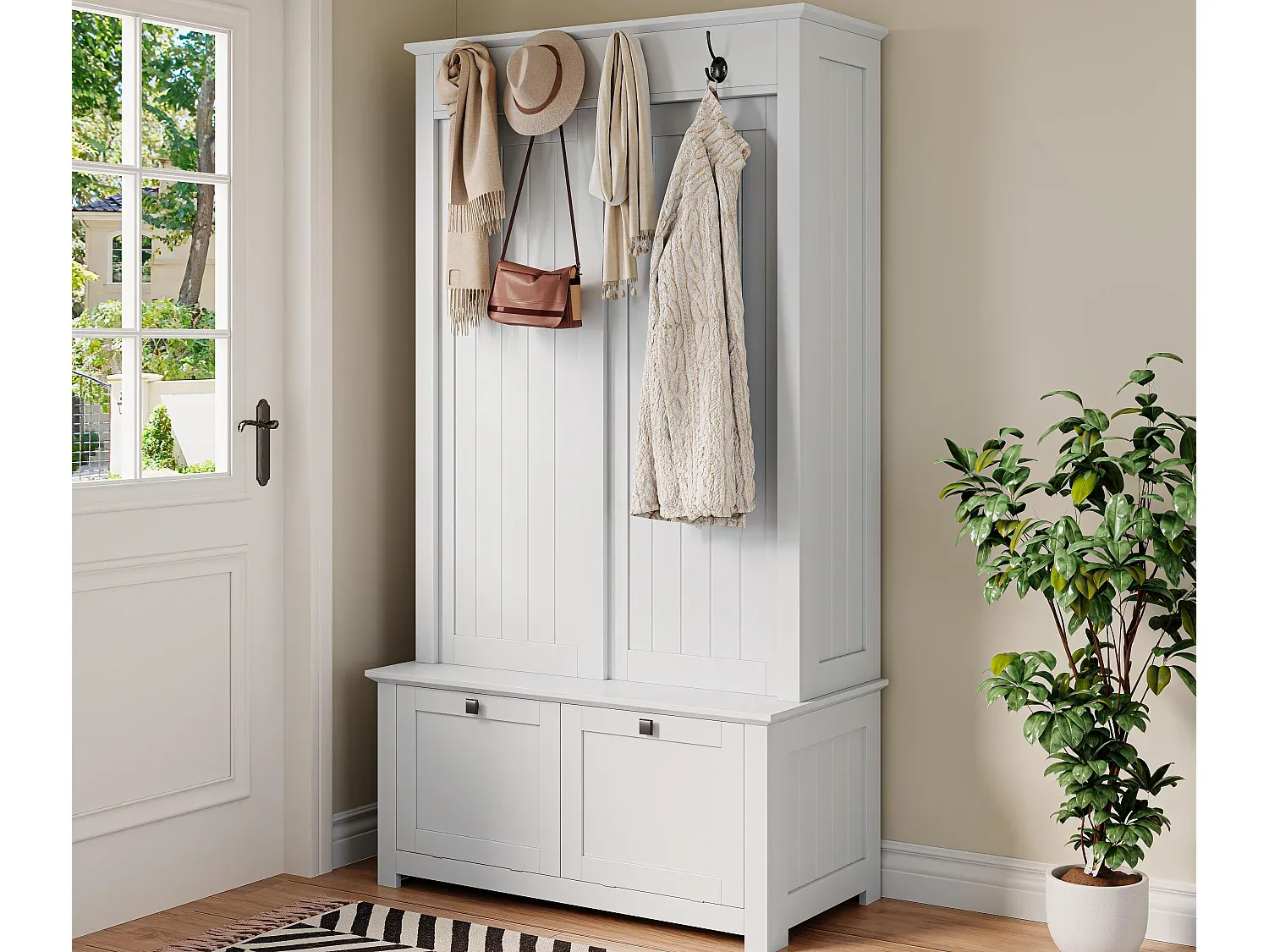 Eingangsbereich Garderobenset mit Schuhschrank und Haken, Weiß