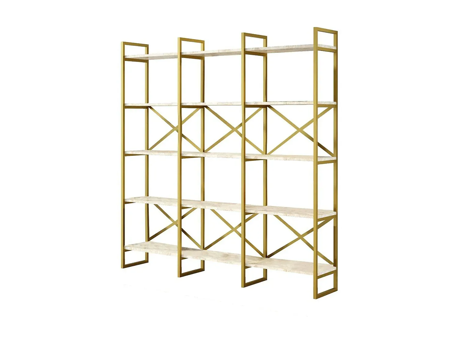 Modulares Bücherregal, Mobiles Lagerregal, Weiß-Gold, 170x30x175 cm