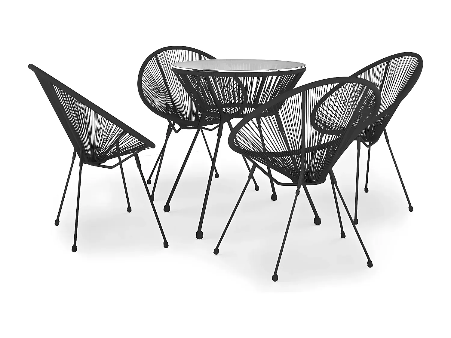 Moderne Garten-Essgruppe aus PVC Rattan in Schwarz, 5-teilig
