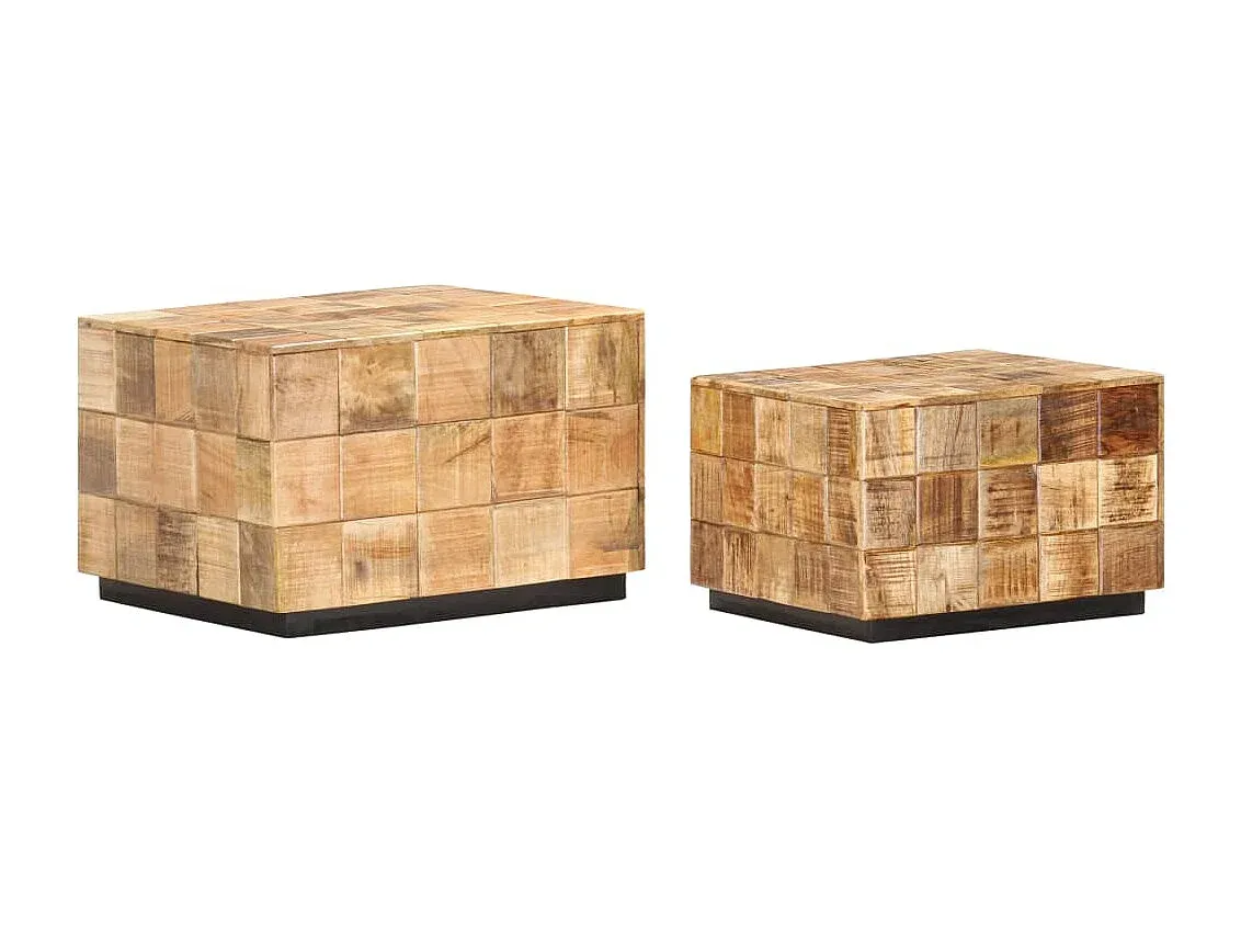 Zweier-Set Wohnzimmertische aus massivem Mangoholz im Blockdesign