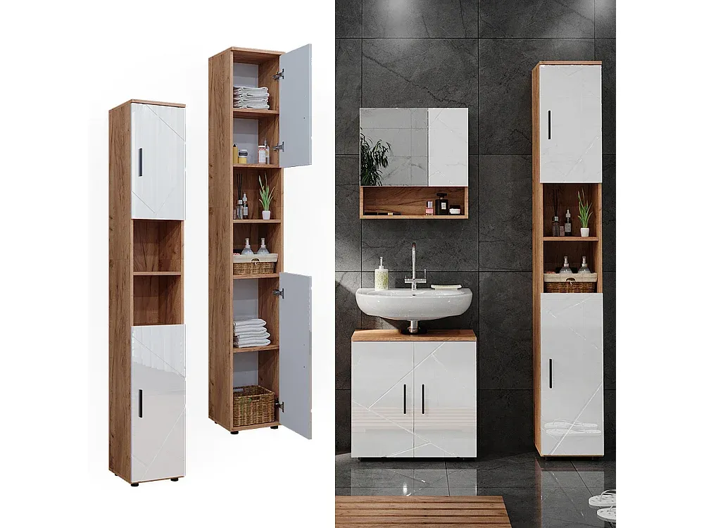 Hochschrank Badezimmer Weiß Hochglanz Eiche