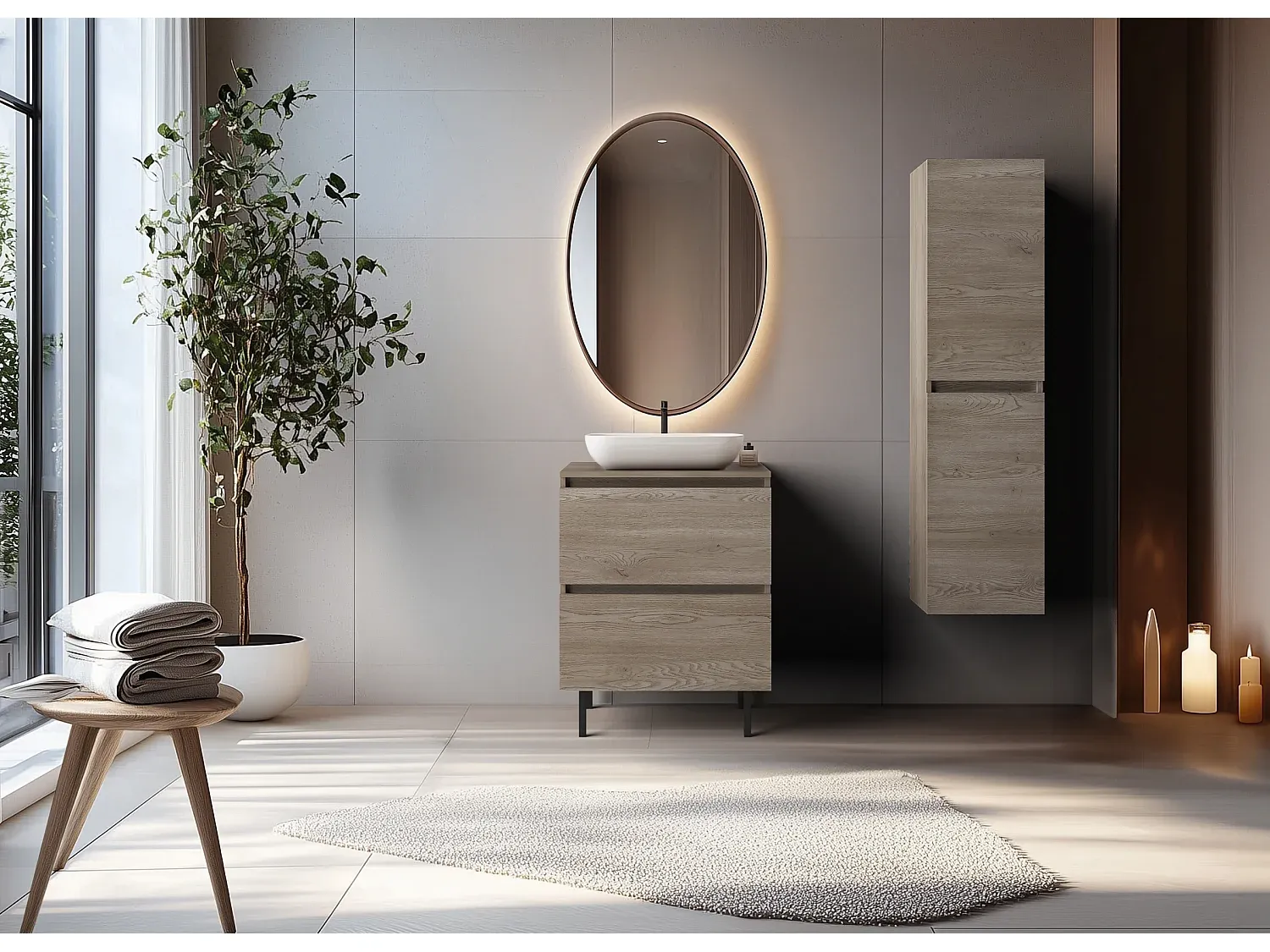 Badezimmerschrank mit Ablage, Dunkle Eiche, 60 x 77 x 46 cm