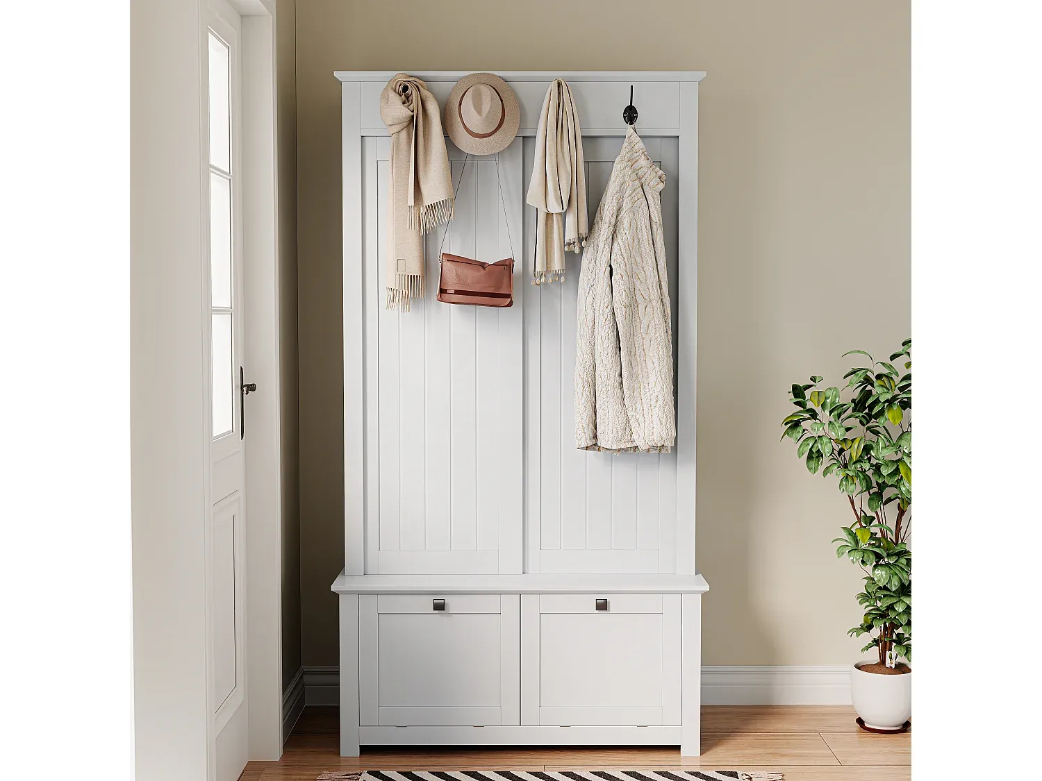 Eingangsbereich Garderobenset mit Schuhschrank und Haken, Weiß