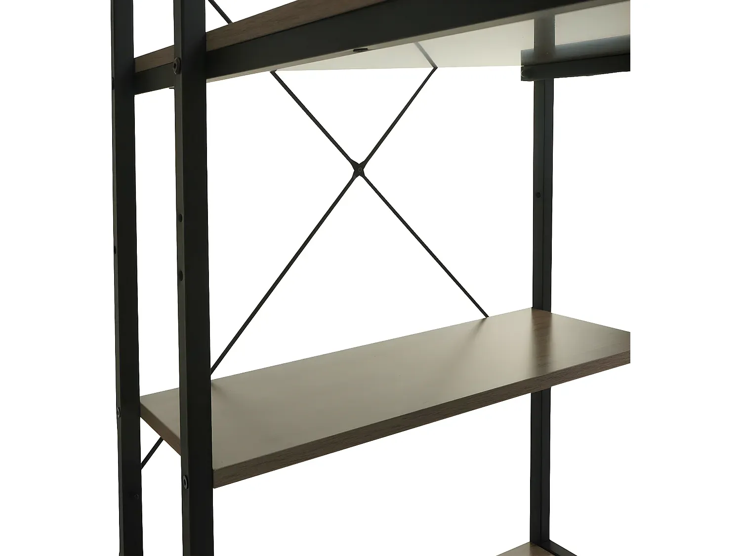 Eckschreibtisch mit integriertem Regal, Grau-Braun