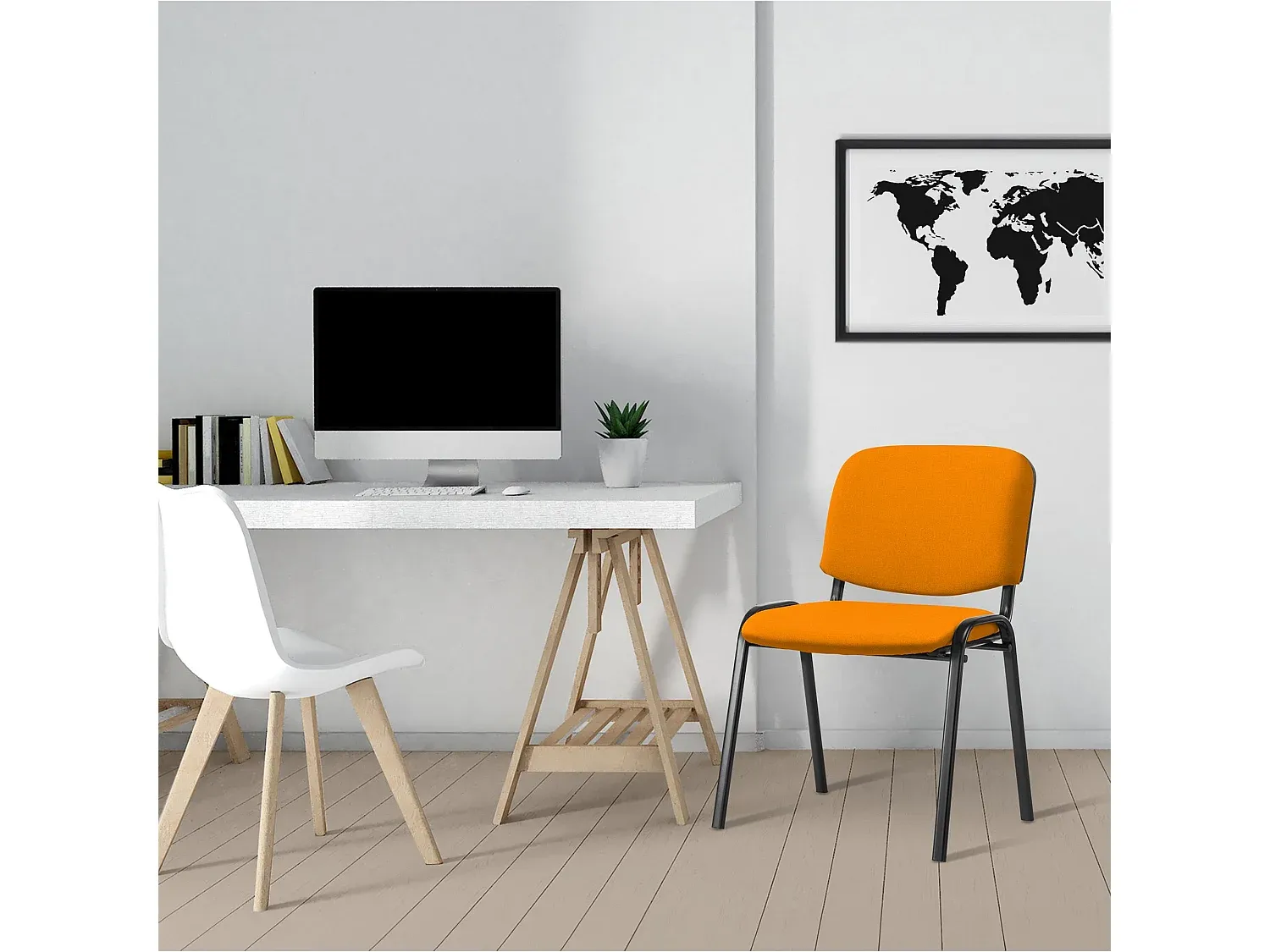 Moderner Konferenzstuhl in Orange mit Stoffbezug