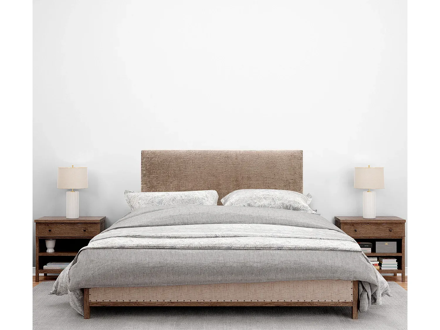 Kopfteil aus Naturwolle 110 x 105 cm in Braun mit Bettbeinen