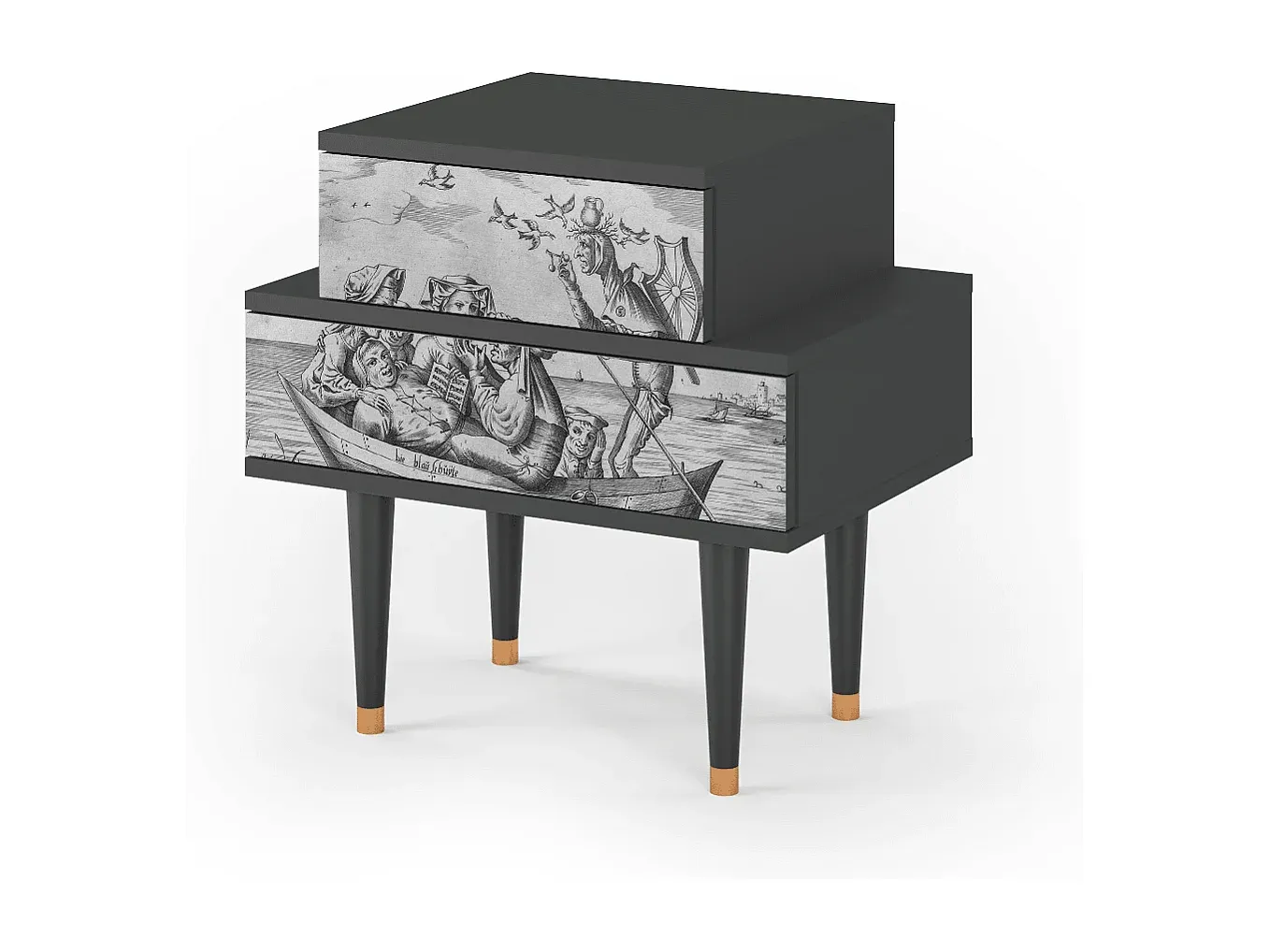 Moderner Nachttisch in Blau und Anthrazit, kompakt