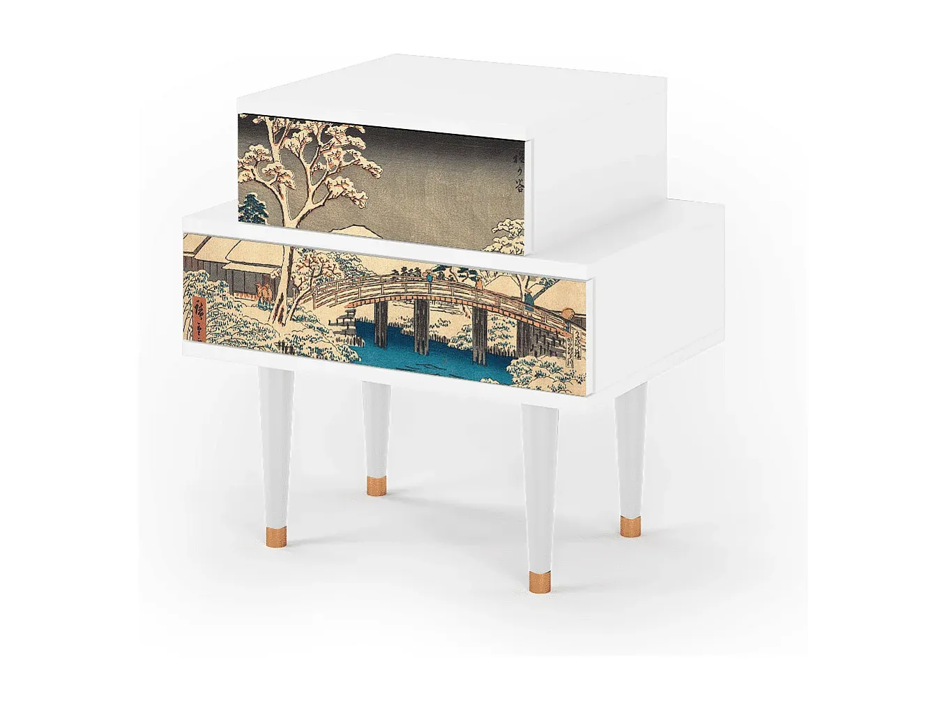 Nachttisch in Weiß mit Schubladen, 58x41 cm