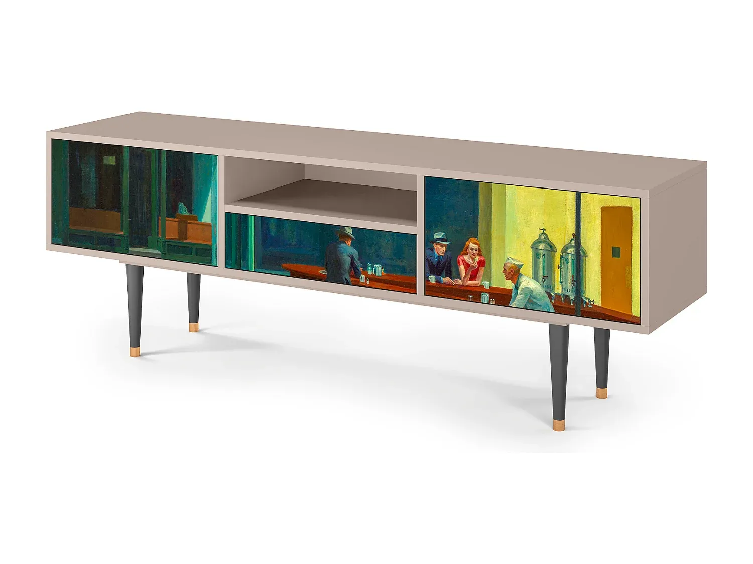 Moderner TV-Schrank mit Hopper-Motiv, Sandfarbe
