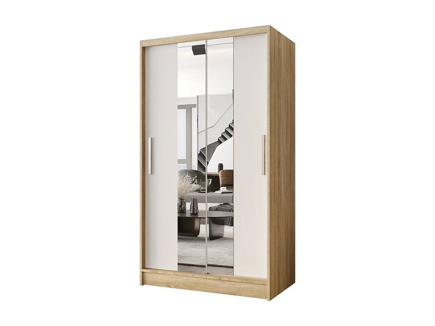 Moderner Schiebeschrank mit Spiegel, Regalböden und Kleiderstange