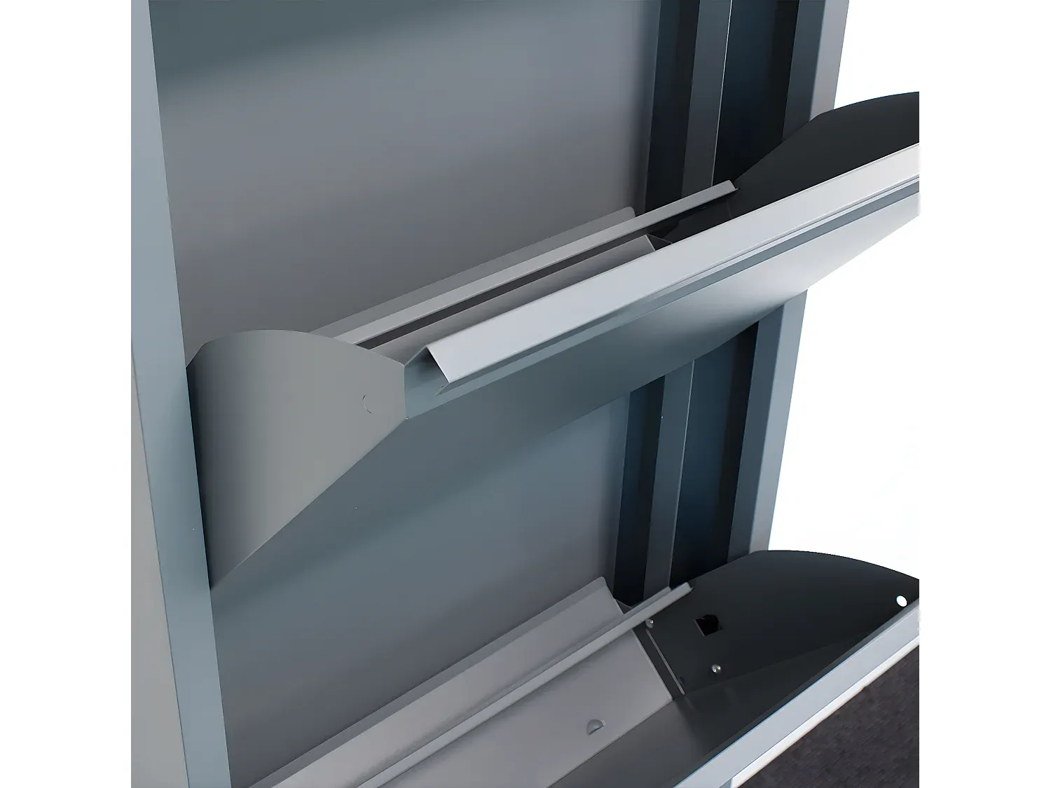 Schuhschrank mit 6 Fächern aus grauem Metall, vormontiert